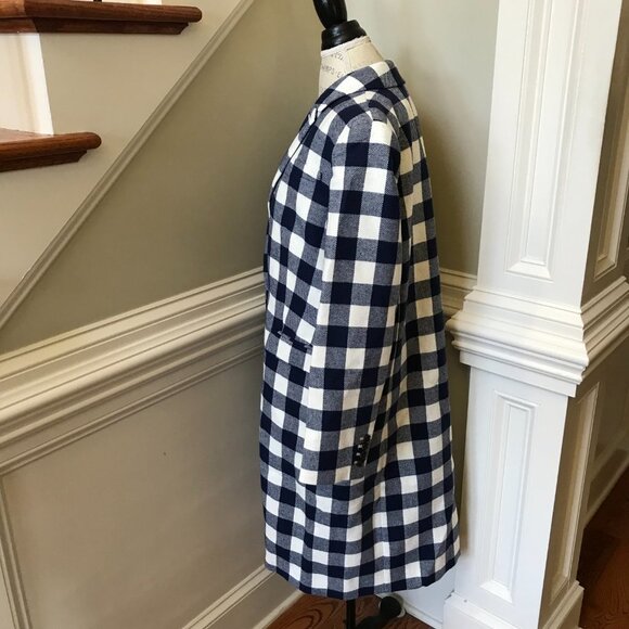 NWT JCrew Alfie Top Coat Jacket Womens 14 Blue White Buffalo Check Gingham Wool - Picture 9 of 14